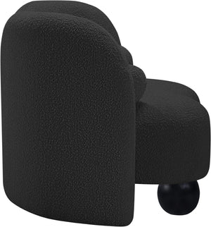 Meridian Furniture Daphne Art Deco Accent Chair Sculptural Curves Ball Legs for Living Room or Bedroom Black Boucle Fabric 44003Black-C