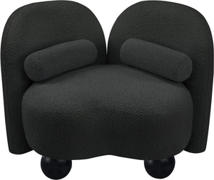 Meridian Furniture Daphne Art Deco Accent Chair Sculptural Curves Ball Legs for Living Room or Bedroom Black Boucle Fabric 44003Black-C