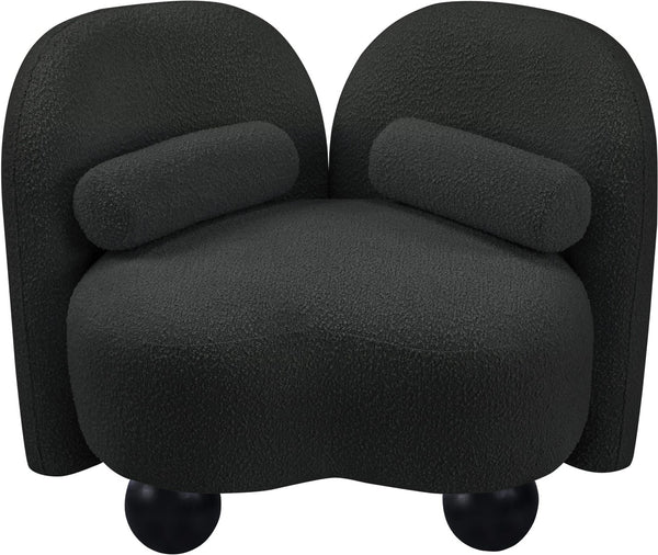 Meridian Furniture Daphne Art Deco Accent Chair Sculptural Curves Ball Legs for Living Room or Bedroom Black Boucle Fabric 44003Black-C