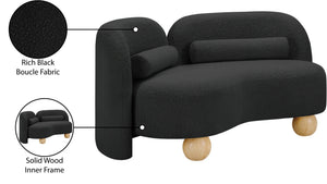 Meridian Furniture Daphne Art Deco Curved Loveseat with Swappable Wood Legs and Plush Upholstery for Living Rooms Black Boucle Fabric 44003Black-L