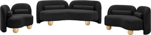 Meridian Furniture Daphne Art Deco Curved Loveseat with Swappable Wood Legs and Plush Upholstery for Living Rooms Black Boucle Fabric 44003Black-L