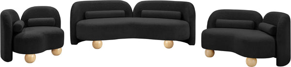 Meridian Furniture Daphne Art Deco Curved Loveseat with Swappable Wood Legs and Plush Upholstery for Living Rooms Black Boucle Fabric 44003Black-L