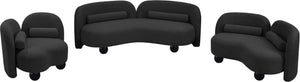 Meridian Furniture Daphne Art Deco Curved Loveseat with Swappable Wood Legs and Plush Upholstery for Living Rooms Black Boucle Fabric 44003Black-L