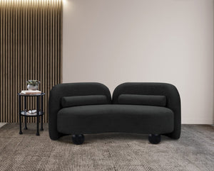 Meridian Furniture Daphne Art Deco Curved Loveseat with Swappable Wood Legs and Plush Upholstery for Living Rooms Black Boucle Fabric 44003Black-L
