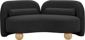 Meridian Furniture Daphne Art Deco Curved Loveseat with Swappable Wood Legs and Plush Upholstery for Living Rooms Black Boucle Fabric 44003Black-L