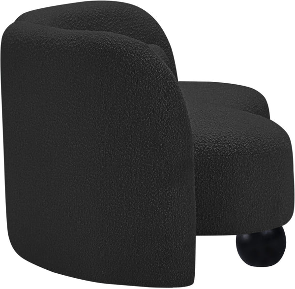 Meridian Furniture Daphne Art Deco Curved Loveseat with Swappable Wood Legs and Plush Upholstery for Living Rooms Black Boucle Fabric 44003Black-L