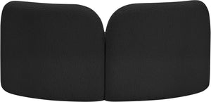 Meridian Furniture Daphne Art Deco Curved Loveseat with Swappable Wood Legs and Plush Upholstery for Living Rooms Black Boucle Fabric 44003Black-L