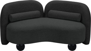 Meridian Furniture Daphne Art Deco Curved Loveseat with Swappable Wood Legs and Plush Upholstery for Living Rooms Black Boucle Fabric 44003Black-L