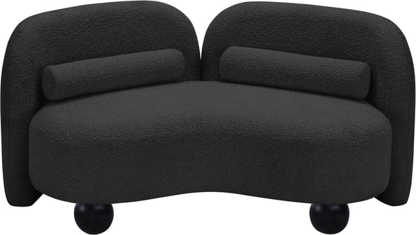 Meridian Furniture Daphne Art Deco Curved Loveseat with Swappable Wood Legs and Plush Upholstery for Living Rooms Black Boucle Fabric 44003Black-L
