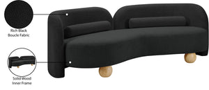 Meridian Furniture Daphne Art Deco Curved Sofa with Deep Seating and Interchangeable Wood Ball Legs for Living Rooms Black Boucle Fabric 44003Black-S