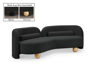 Meridian Furniture Daphne Art Deco Curved Sofa with Deep Seating and Interchangeable Wood Ball Legs for Living Rooms Black Boucle Fabric 44003Black-S