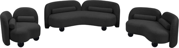 Meridian Furniture Daphne Art Deco Curved Sofa with Deep Seating and Interchangeable Wood Ball Legs for Living Rooms Black Boucle Fabric 44003Black-S