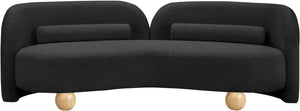 Meridian Furniture Daphne Art Deco Curved Sofa with Deep Seating and Interchangeable Wood Ball Legs for Living Rooms Black Boucle Fabric 44003Black-S