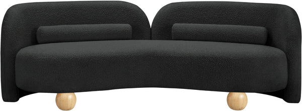 Meridian Furniture Daphne Art Deco Curved Sofa with Deep Seating and Interchangeable Wood Ball Legs for Living Rooms Black Boucle Fabric 44003Black-S