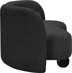 Meridian Furniture Daphne Art Deco Curved Sofa with Deep Seating and Interchangeable Wood Ball Legs for Living Rooms Black Boucle Fabric 44003Black-S
