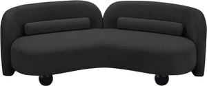 Meridian Furniture Daphne Art Deco Curved Sofa with Deep Seating and Interchangeable Wood Ball Legs for Living Rooms Black Boucle Fabric 44003Black-S