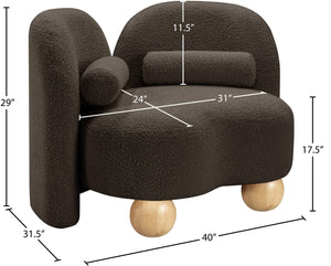 Meridian Furniture Daphne Art Deco Accent Chair Sculptural Curves Ball Legs for Living Room or Bedroom Brown Boucle Fabric 44003Brown-C