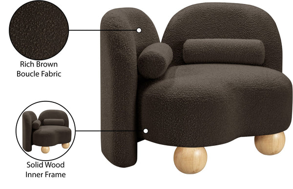 Meridian Furniture Daphne Art Deco Accent Chair Sculptural Curves Ball Legs for Living Room or Bedroom Brown Boucle Fabric 44003Brown-C