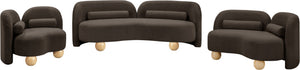 Meridian Furniture Daphne Art Deco Accent Chair Sculptural Curves Ball Legs for Living Room or Bedroom Brown Boucle Fabric 44003Brown-C