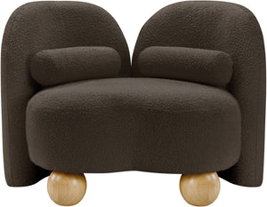 Meridian Furniture Daphne Art Deco Accent Chair Sculptural Curves Ball Legs for Living Room or Bedroom Brown Boucle Fabric 44003Brown-C