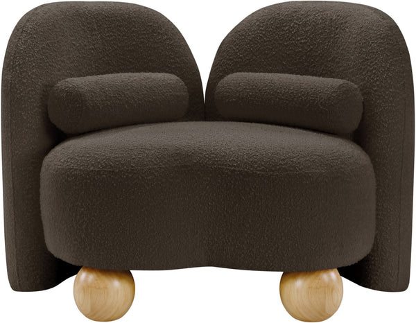 Meridian Furniture Daphne Art Deco Accent Chair Sculptural Curves Ball Legs for Living Room or Bedroom Brown Boucle Fabric 44003Brown-C