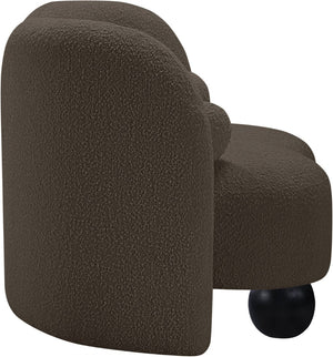 Meridian Furniture Daphne Art Deco Accent Chair Sculptural Curves Ball Legs for Living Room or Bedroom Brown Boucle Fabric 44003Brown-C