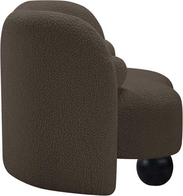 Meridian Furniture Daphne Art Deco Accent Chair Sculptural Curves Ball Legs for Living Room or Bedroom Brown Boucle Fabric 44003Brown-C