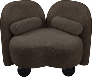 Meridian Furniture Daphne Art Deco Accent Chair Sculptural Curves Ball Legs for Living Room or Bedroom Brown Boucle Fabric 44003Brown-C