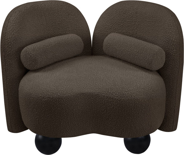 Meridian Furniture Daphne Art Deco Accent Chair Sculptural Curves Ball Legs for Living Room or Bedroom Brown Boucle Fabric 44003Brown-C