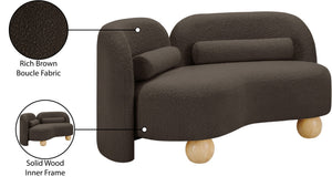 Meridian Furniture Daphne Art Deco Curved Loveseat with Swappable Wood Legs and Plush Upholstery for Living Rooms Brown Boucle Fabric 44003Brown-L