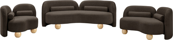 Meridian Furniture Daphne Art Deco Curved Loveseat with Swappable Wood Legs and Plush Upholstery for Living Rooms Brown Boucle Fabric 44003Brown-L