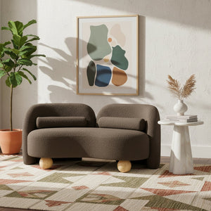 Meridian Furniture Daphne Art Deco Curved Loveseat with Swappable Wood Legs and Plush Upholstery for Living Rooms Brown Boucle Fabric 44003Brown-L