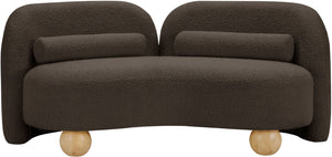 Meridian Furniture Daphne Art Deco Curved Loveseat with Swappable Wood Legs and Plush Upholstery for Living Rooms Brown Boucle Fabric 44003Brown-L