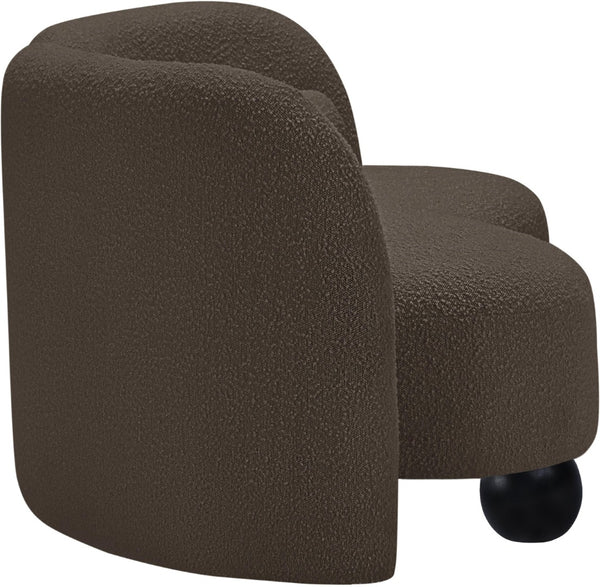 Meridian Furniture Daphne Art Deco Curved Loveseat with Swappable Wood Legs and Plush Upholstery for Living Rooms Brown Boucle Fabric 44003Brown-L