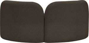 Meridian Furniture Daphne Art Deco Curved Loveseat with Swappable Wood Legs and Plush Upholstery for Living Rooms Brown Boucle Fabric 44003Brown-L