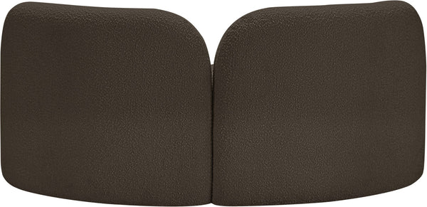 Meridian Furniture Daphne Art Deco Curved Loveseat with Swappable Wood Legs and Plush Upholstery for Living Rooms Brown Boucle Fabric 44003Brown-L