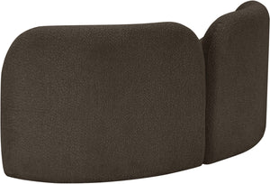Meridian Furniture Daphne Art Deco Curved Loveseat with Swappable Wood Legs and Plush Upholstery for Living Rooms Brown Boucle Fabric 44003Brown-L