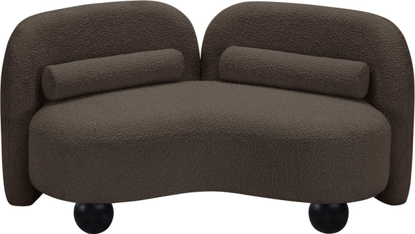 Meridian Furniture Daphne Art Deco Curved Loveseat with Swappable Wood Legs and Plush Upholstery for Living Rooms Brown Boucle Fabric 44003Brown-L