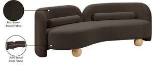 Meridian Furniture Daphne Art Deco Curved Sofa with Deep Seating and Interchangeable Wood Ball Legs for Living Rooms Brown Boucle Fabric 44003Brown-S