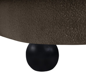 Meridian Furniture Daphne Art Deco Curved Sofa with Deep Seating and Interchangeable Wood Ball Legs for Living Rooms Brown Boucle Fabric 44003Brown-S