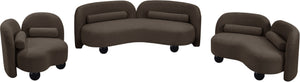 Meridian Furniture Daphne Art Deco Curved Sofa with Deep Seating and Interchangeable Wood Ball Legs for Living Rooms Brown Boucle Fabric 44003Brown-S