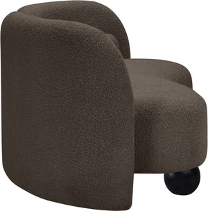 Meridian Furniture Daphne Art Deco Curved Sofa with Deep Seating and Interchangeable Wood Ball Legs for Living Rooms Brown Boucle Fabric 44003Brown-S