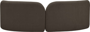 Meridian Furniture Daphne Art Deco Curved Sofa with Deep Seating and Interchangeable Wood Ball Legs for Living Rooms Brown Boucle Fabric 44003Brown-S
