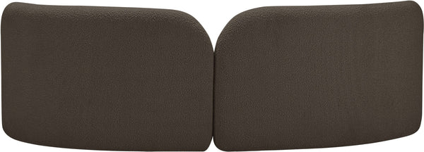 Meridian Furniture Daphne Art Deco Curved Sofa with Deep Seating and Interchangeable Wood Ball Legs for Living Rooms Brown Boucle Fabric 44003Brown-S