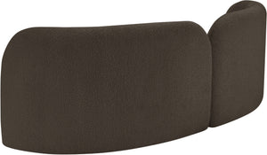 Meridian Furniture Daphne Art Deco Curved Sofa with Deep Seating and Interchangeable Wood Ball Legs for Living Rooms Brown Boucle Fabric 44003Brown-S