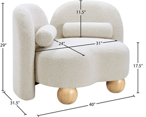 Meridian Furniture Daphne Art Deco Accent Chair Sculptural Curves Ball Legs for Living Room or Bedroom Cream Boucle Fabric 44003Cream-C