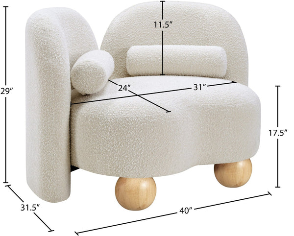 Meridian Furniture Daphne Art Deco Accent Chair Sculptural Curves Ball Legs for Living Room or Bedroom Cream Boucle Fabric 44003Cream-C