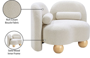 Meridian Furniture Daphne Art Deco Accent Chair Sculptural Curves Ball Legs for Living Room or Bedroom Cream Boucle Fabric 44003Cream-C