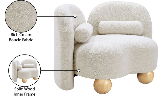 Meridian Furniture Daphne Art Deco Accent Chair Sculptural Curves Ball Legs for Living Room or Bedroom Cream Boucle Fabric 44003Cream-C