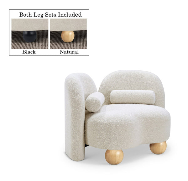 Meridian Furniture Daphne Art Deco Accent Chair Sculptural Curves Ball Legs for Living Room or Bedroom Cream Boucle Fabric 44003Cream-C